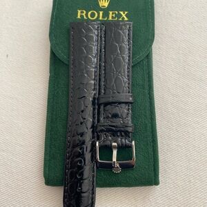 Rolex Black Leather Strap for Men 20mm